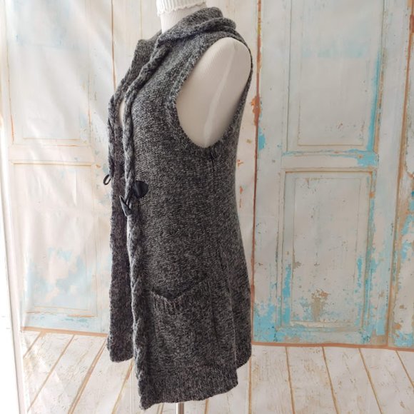 Sarah Spencer wool mohair pocket hood sleeveless cardigan duster sweater/S/gray - Picture 6 of 14
